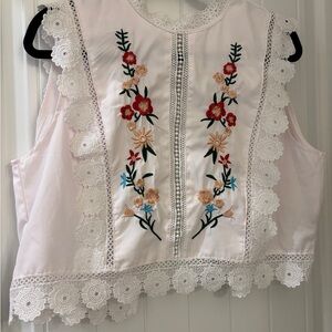 SHEIN Floral Embroidered Lace Blouse - White